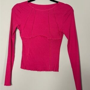 Hot Pink Long Sleeve Lettuce Hem Top | Size S | Y2K Vibe